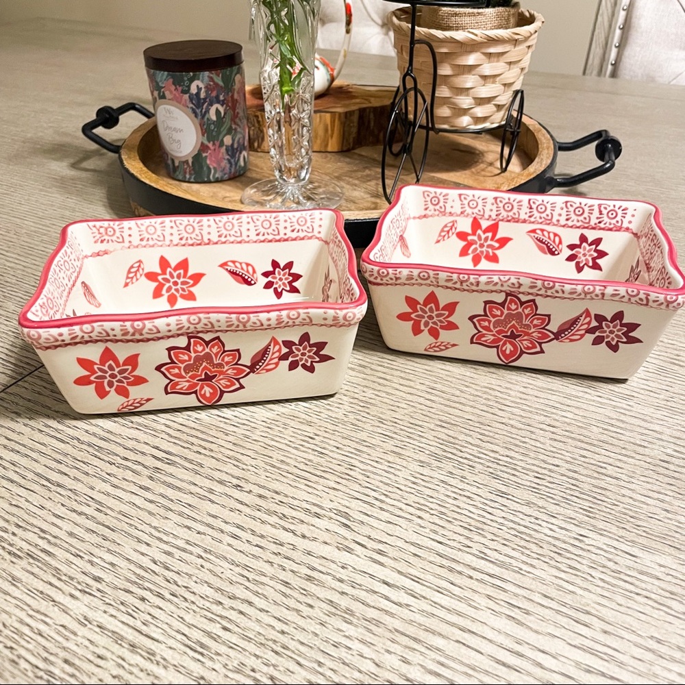 Temp-Tation Pink Floral Monaco 1 Quart Oven Bakeware Set Of Two